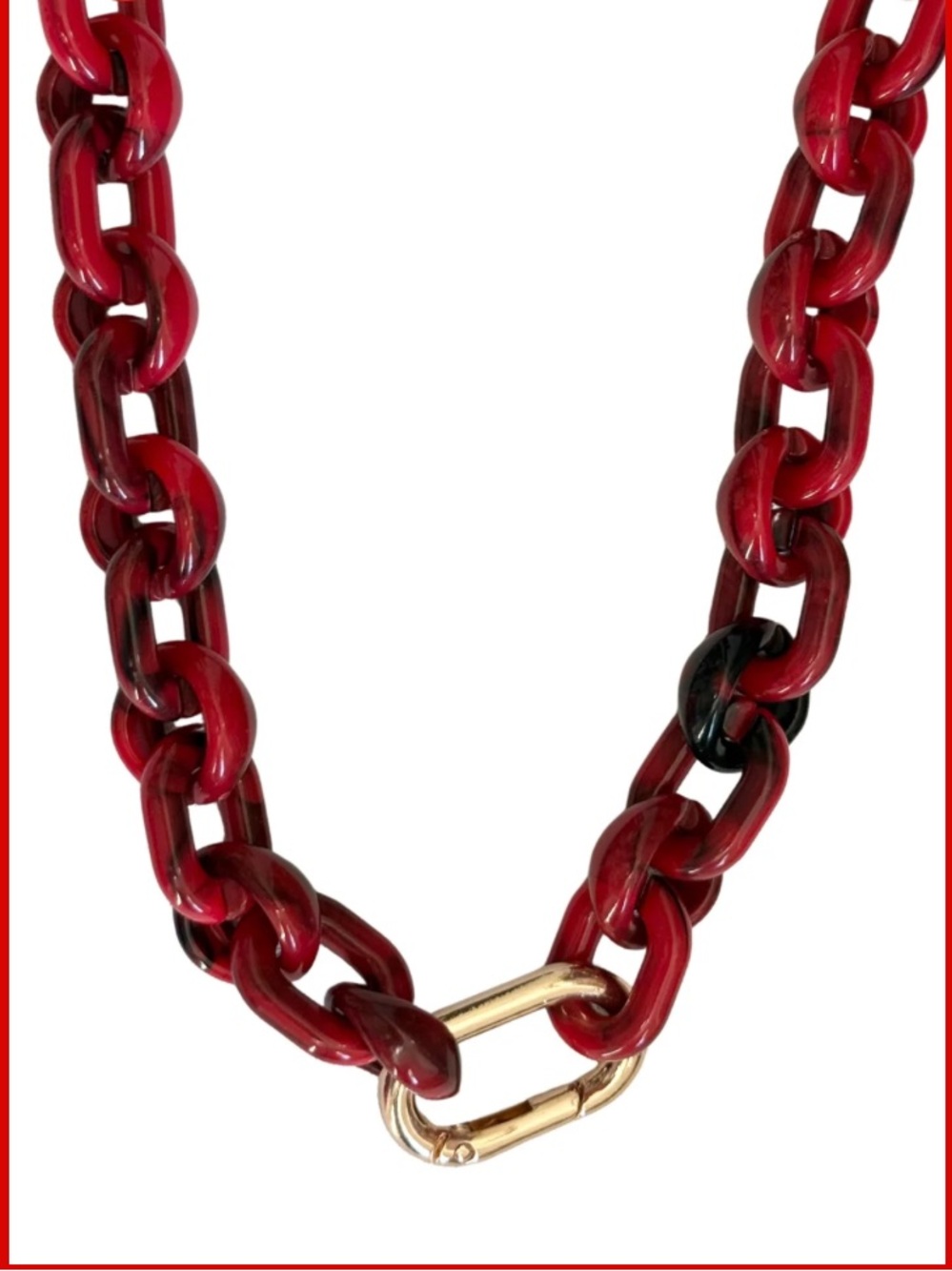 Cherry Red Acrylic Link Necklace with Gold Clasp